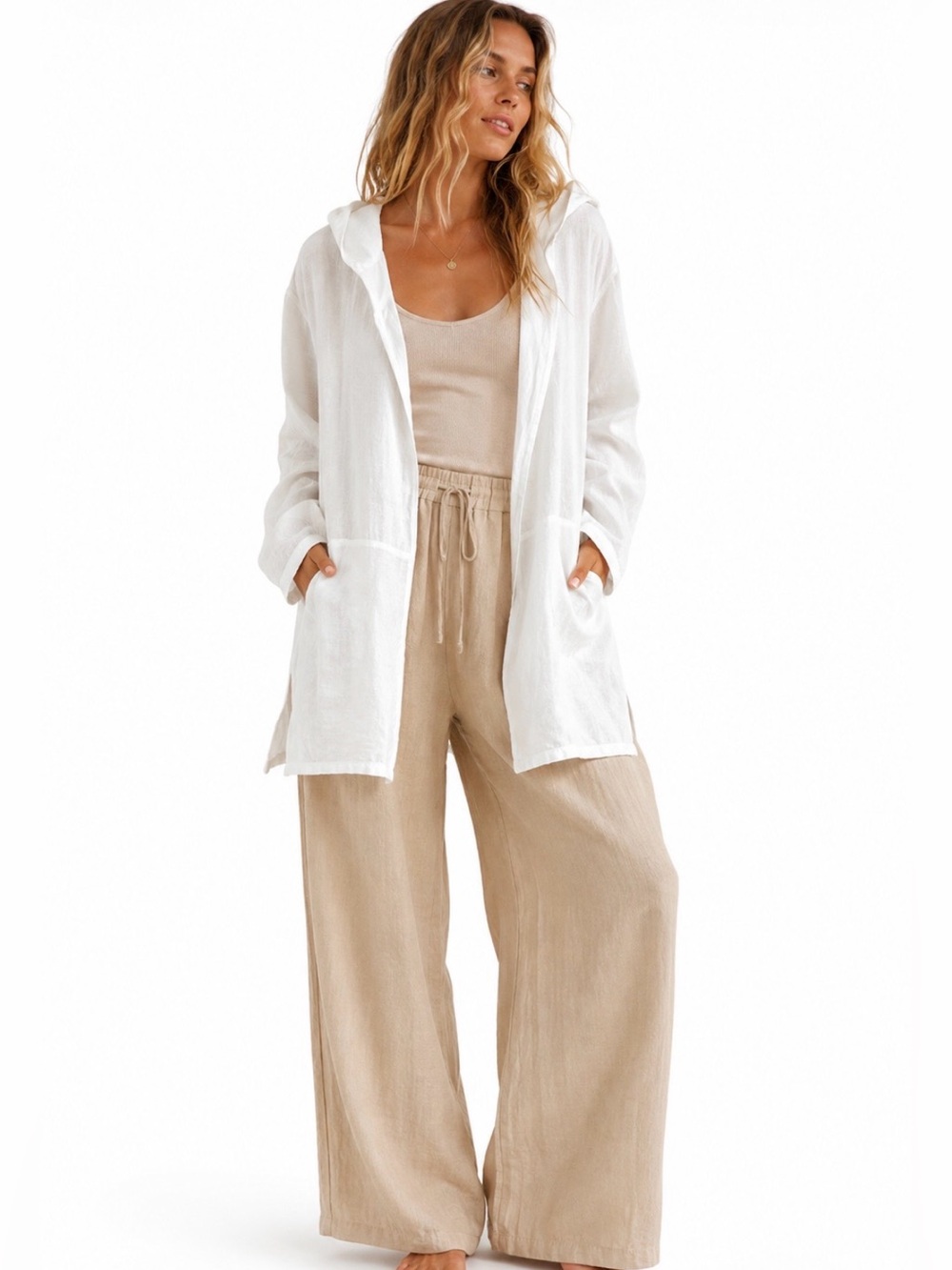 Eileen Fisher Open Cardigan Top Jacket Cover Up S Bamboo Off White Beach Cruise